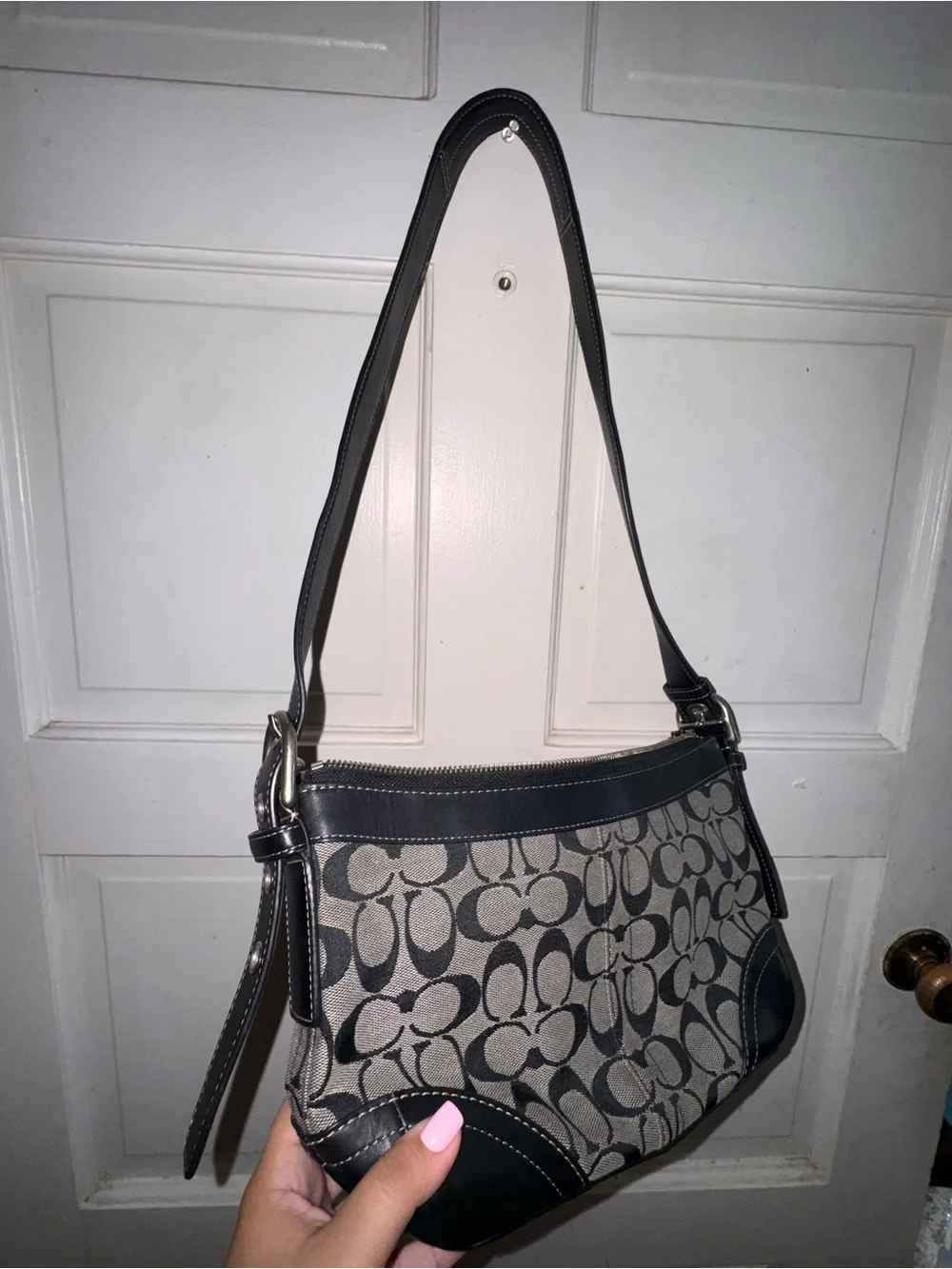 Coach Monogram Shoulder Bag in Black and Gray